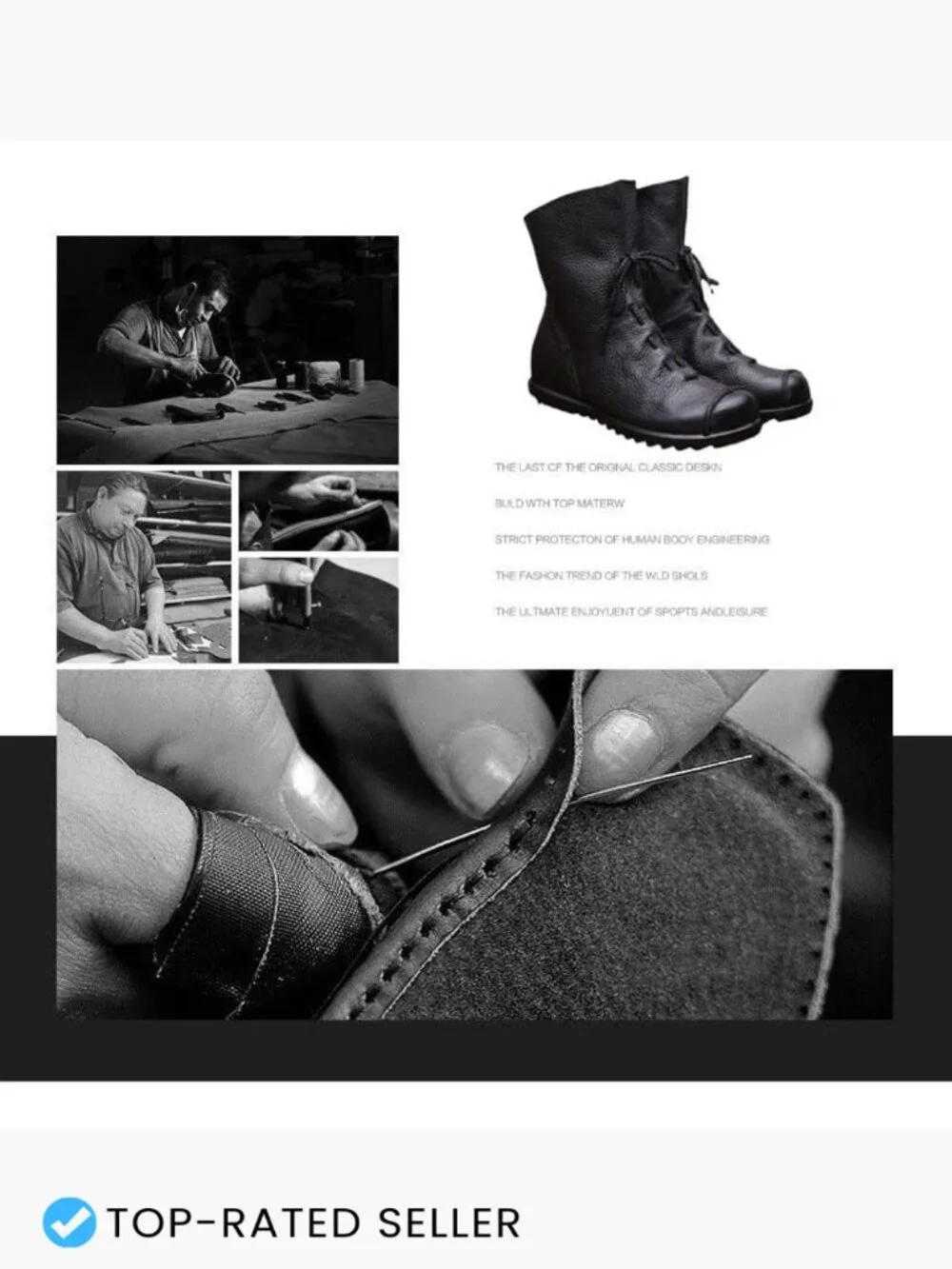 Genuine Leather Ankle Boots Handmade Historical Renaissance Style Lace Up Wedge